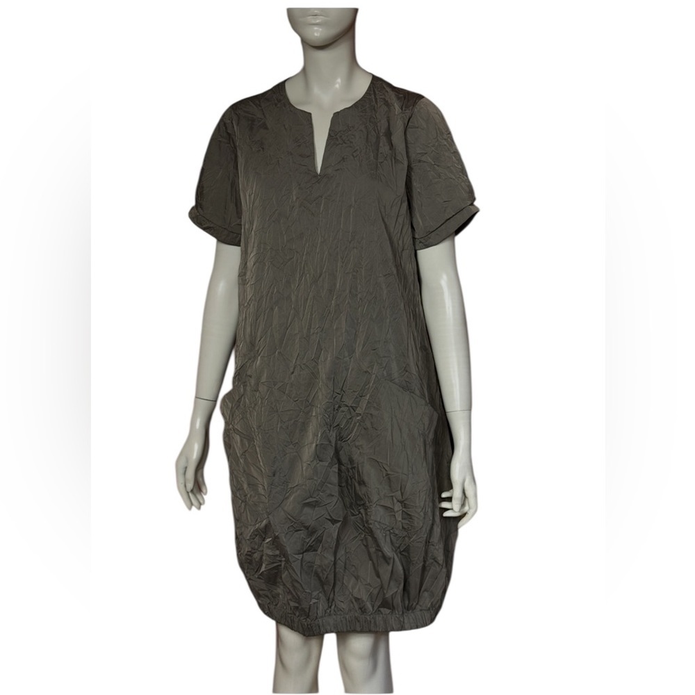 KOZAN Casual Grey Crinkle Lagenlook Dress. Tunic Dress Size Small. K-48